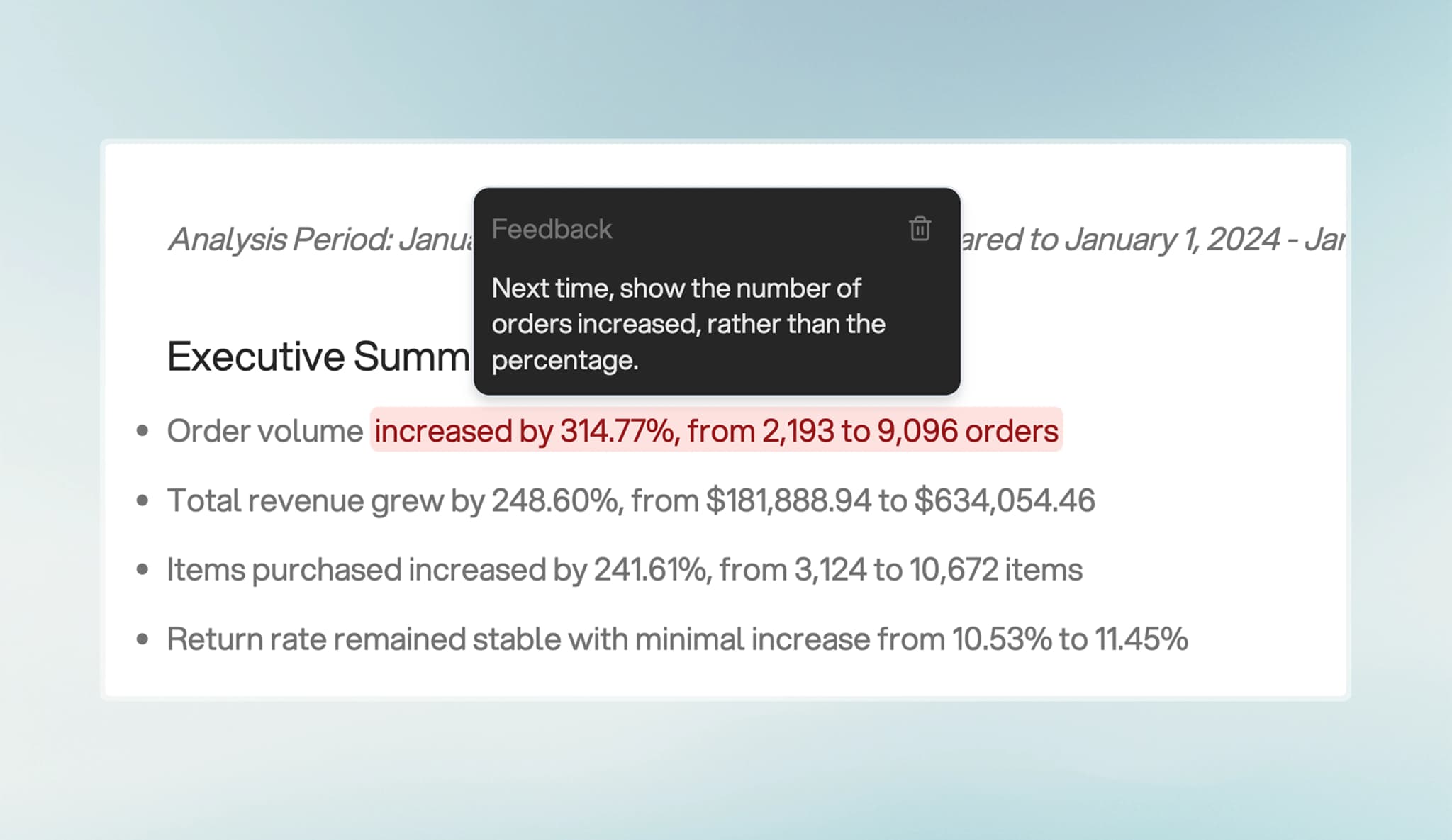 Insight feedback preview