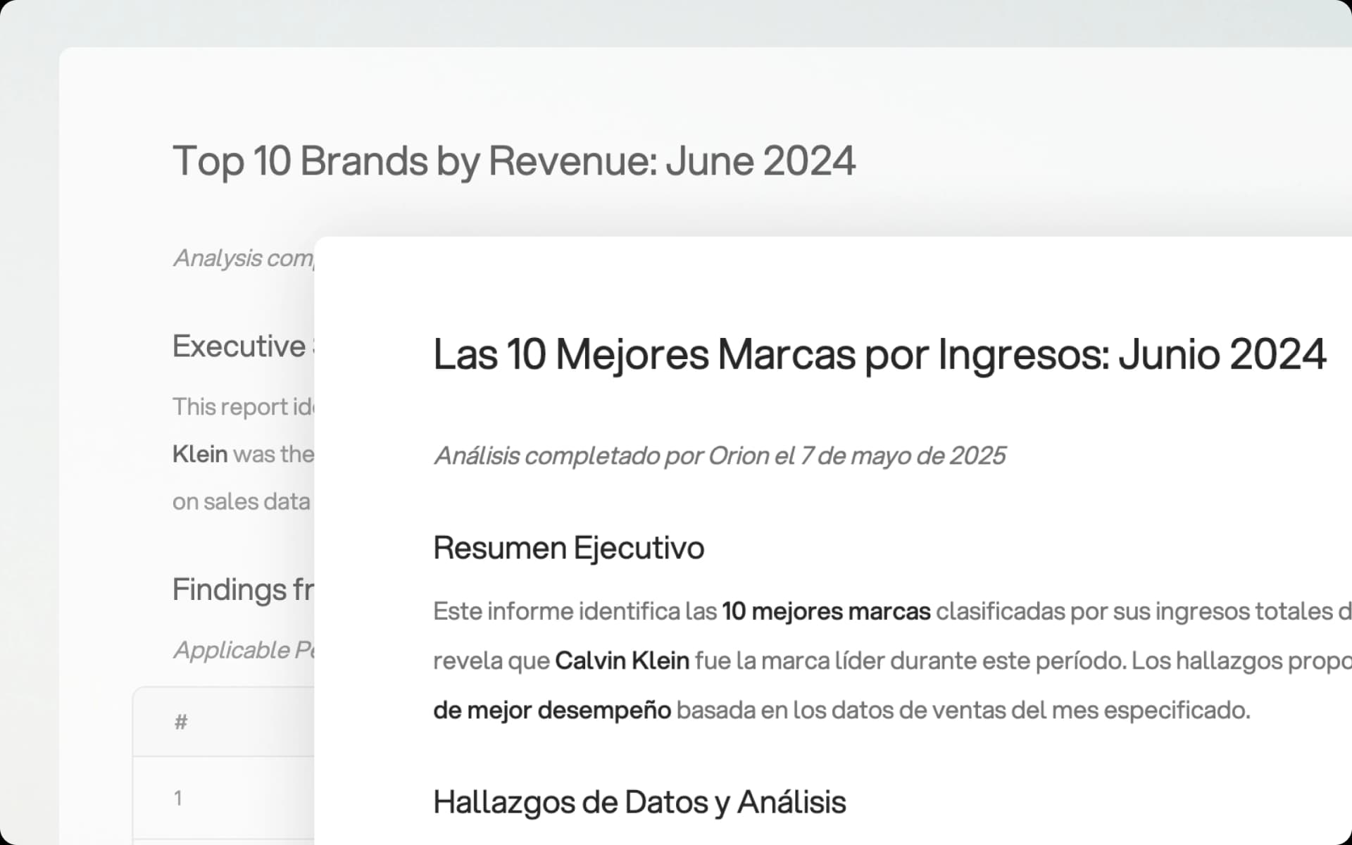 Orion delivering personalized analysis tailored to each customer, partner, and vendor